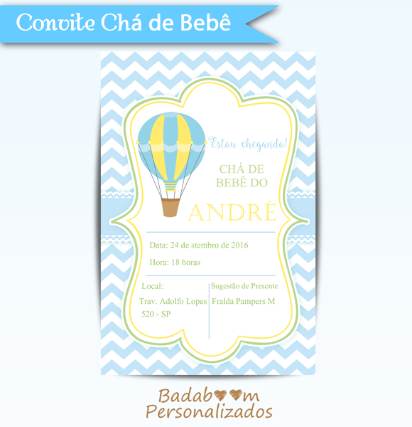 Convite Chá De Bebê Balão Convite Chá De Bebê Balão