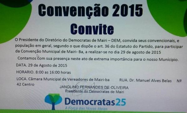 Mairi News Convite Convenção 2015 Do Dem Mairi Mairi News Convite Convenção 2015 Do Dem Mairi