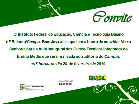 Campus Bom Jesus Da Lapa » Convite Para Aula Inaugural â Cursos Campus Bom Jesus Da Lapa » Convite Para Aula Inaugural â Cursos