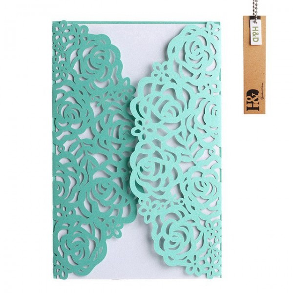 12pcs Tiffany Blue Laser Cut Wrap With Floral Patterned