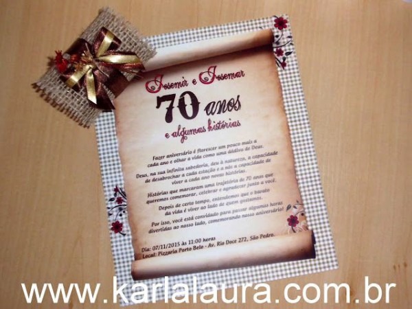 Convite De Aniversário Rústico 70 Anos Convite De Aniversário Rústico 70 Anos