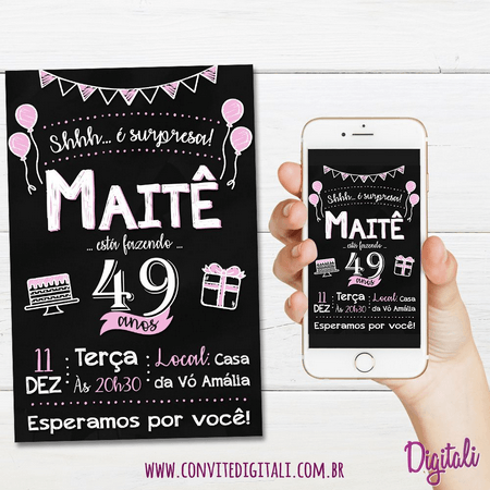Convite Aniversário Surpresa Chalkboard Lousa Convite Aniversário Surpresa Chalkboard Lousa