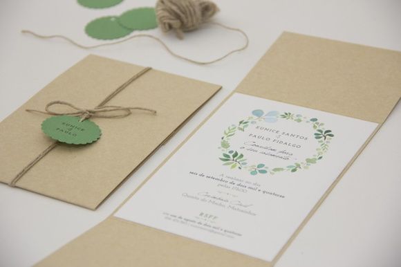 Convite De Casamento Com Detalhes Em Verde Medidas 13x18cm Convite De Casamento Com Detalhes Em Verde Medidas 13x18cm