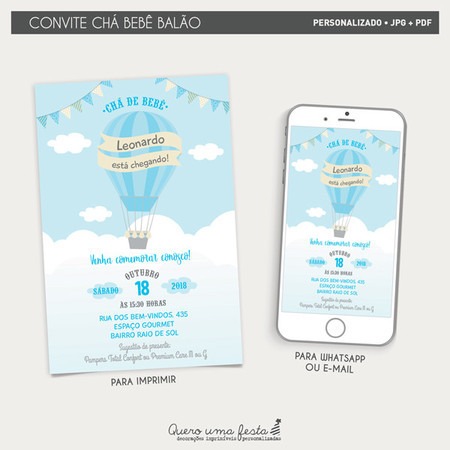 Convite Chá De Bebê Balão Convite Chá De Bebê Balão