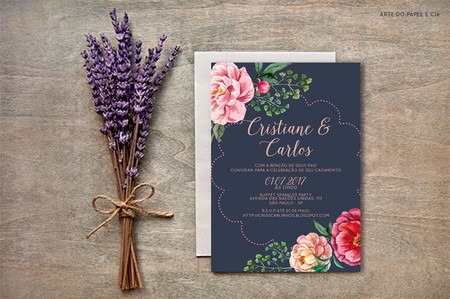A16 Convite De Casamento Azul Marinho E Rosé A16 Convite De Casamento Azul Marinho E Rosé