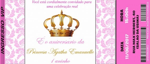 50 Convite Ingresso Princesa Coroa Realeza Aniversário 50 Convite Ingresso Princesa Coroa Realeza Aniversário