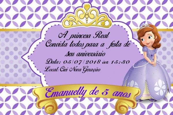 50 Convites Princesa Sofia 7x10 Frete Econômico 50 Convites Princesa Sofia 7x10 Frete Econômico