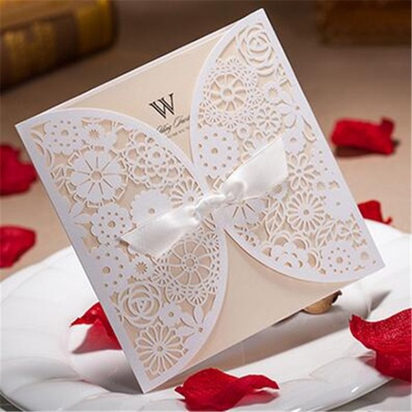 50 Pcs Convites De Casamento De Renda Elegante Fita Branca Em 50 Pcs Convites De Casamento De Renda Elegante Fita Branca Em