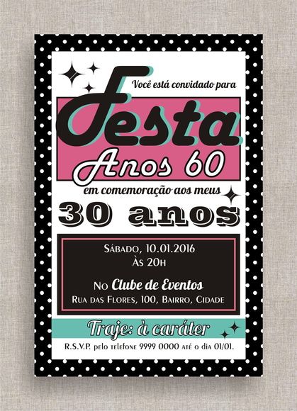 Convite Digital Aniversário 22 Festa Temática Anos 60, Anos 50 Convite Digital Aniversário 22 Festa Temática Anos 60, Anos 50