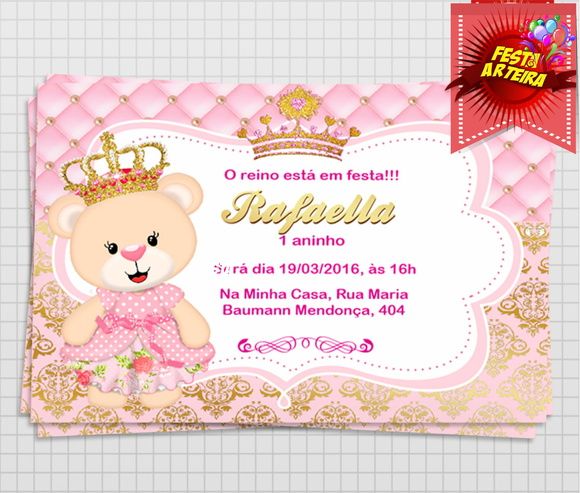 Convite Digital Ursinha Princesa ⦠Convite Digital Ursinha Princesa â¦