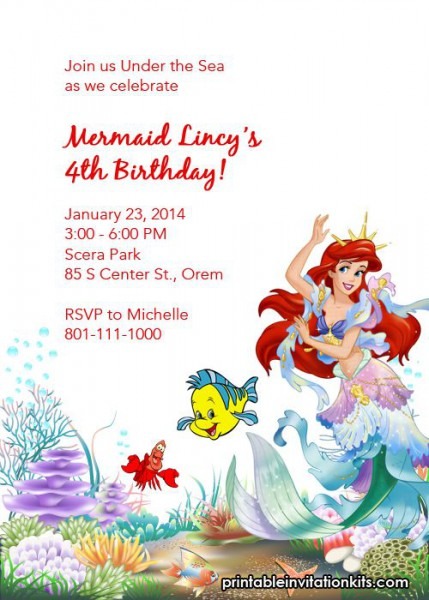 Little Mermaid Ariel And Friends Birthday Invitation