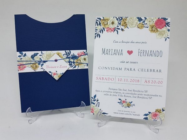 Convite Para Casamento Azul Marinho Floral Convite Para Casamento Azul Marinho Floral