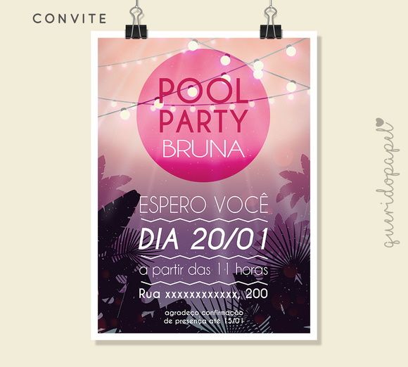 Pool Party, Convite Pool Party, Convite VerÃ£o, Festa Do HavaÃ­