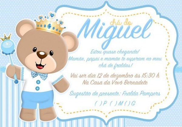 90 Convites Chá De Bebê Ursinho Coroa 90 Convites Chá De Bebê Ursinho Coroa