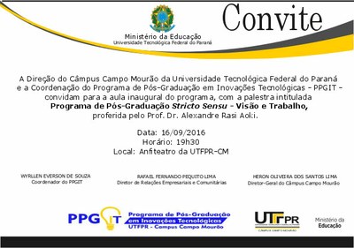 Convite Aula Inaugural â Universidade Tecnológica Federal Do Paraná Convite Aula Inaugural â Universidade Tecnológica Federal Do Paraná