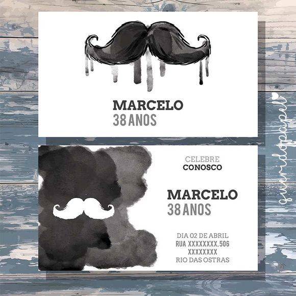 Convite Bigode, Convite Mustache, Convite Aquarela Convite Bigode, Convite Mustache, Convite Aquarela