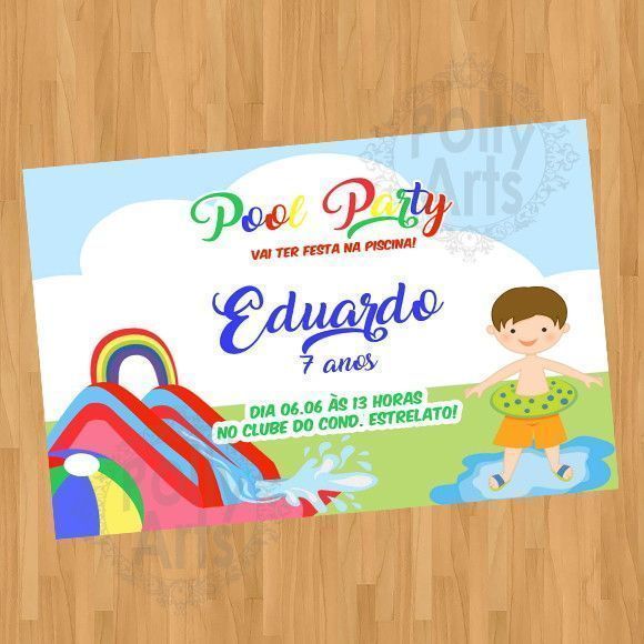 Arte Convite Pool Party Piscina Menino Digital Virtual Arte Convite Pool Party Piscina Menino Digital Virtual