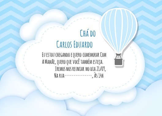 Arte Digital De Convite De Chá De Bebe Menino Balão Fofo Arte Digital De Convite De Chá De Bebe Menino Balão Fofo