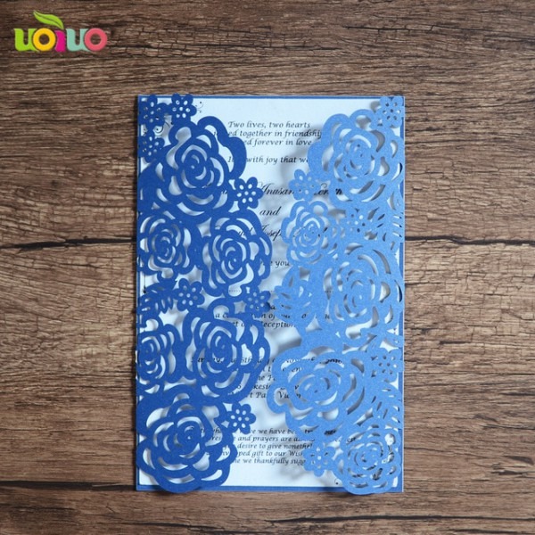 Azul Royal Artesanal Cartões De Convite De Casamento, Laser Cortar Azul Royal Artesanal Cartões De Convite De Casamento, Laser Cortar