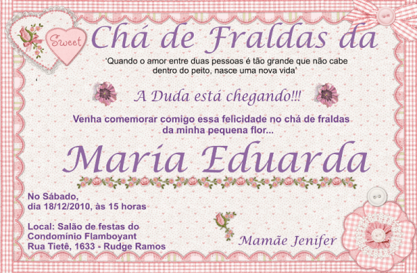 Minhas Meninas Chá De Fraldas Da Minha Duda! Minhas Meninas Chá De Fraldas Da Minha Duda!