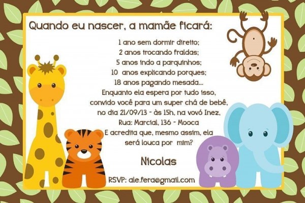Convite Para Chá De Fraldas Tema Safari â Modelos De Convite Convite Para Chá De Fraldas Tema Safari â Modelos De Convite