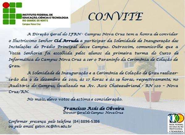 Blog Rafael Agreste Cid Arruda Recebe Convite Para A InauguraÃÃo Blog Rafael Agreste Cid Arruda Recebe Convite Para A InauguraÃÃo