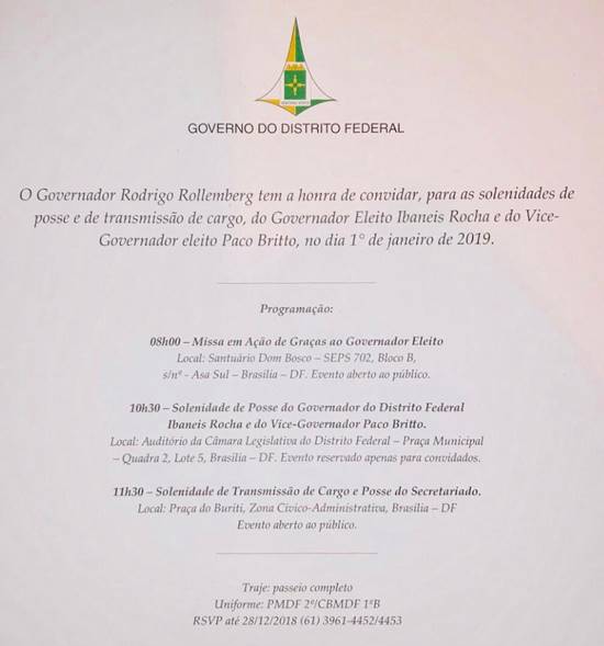 Convites Para A Posse De Ibaneis Começam A Ser Entregues Nesta Quarta Convites Para A Posse De Ibaneis Começam A Ser Entregues Nesta Quarta