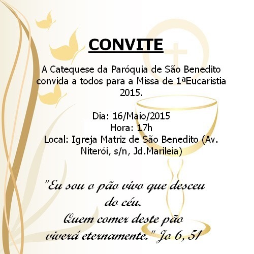 Catequese São Benedito Convite! Catequese São Benedito Convite!