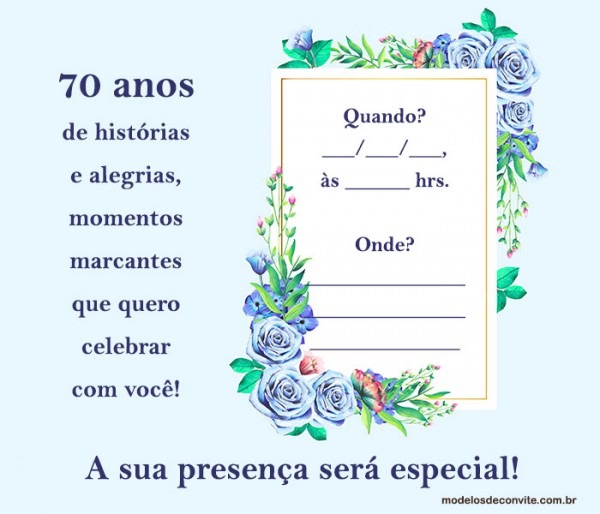 15 Convites Para Aniversário De 70 Anos Especiais! â Modelos De 15 Convites Para Aniversário De 70 Anos Especiais! â Modelos De
