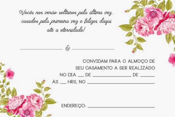 Convite Para AlmoÃ§o De Casamento â Casamento Civil â Modelos De