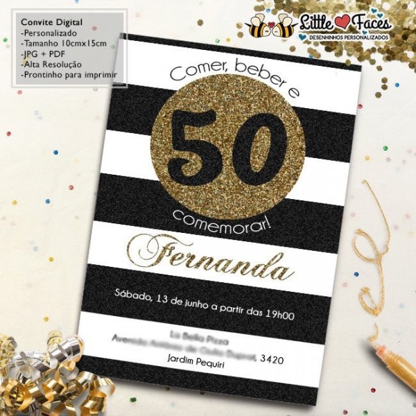 Convite AniversÃ¡rio 50 Anos Glitter