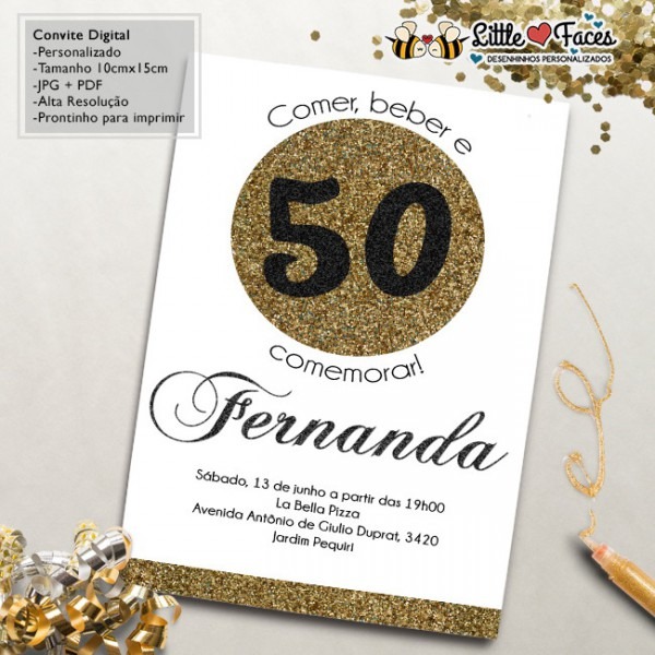 Convite Aniversário 50 Anos Glitter No Elo7 Convite Aniversário 50 Anos Glitter No Elo7