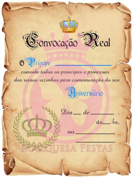 Convite Aniversário Pergaminho Realeza PrÃncipe C 50 Convite Aniversário Pergaminho Realeza PrÃncipe C 50