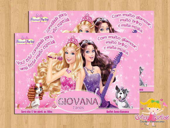 Convite Barbie Princesa E Pop Star No Elo7