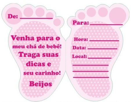 Convite Cha Bebe Pezinho Rosa (10 Convites) Convite Cha Bebe Pezinho Rosa (10 Convites)