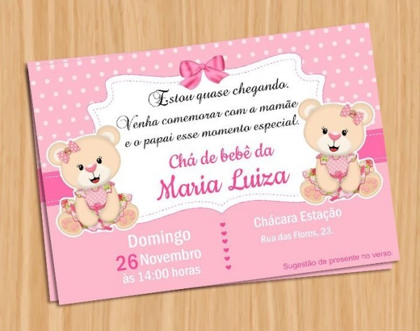 Convite Chá De Bebê Ursinha Rosa Convite Chá De Bebê Ursinha Rosa