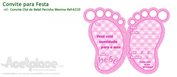 Acetplace, Convite Chá De Bebê Pezinho Menina Ref Acetplace, Convite Chá De Bebê Pezinho Menina Ref