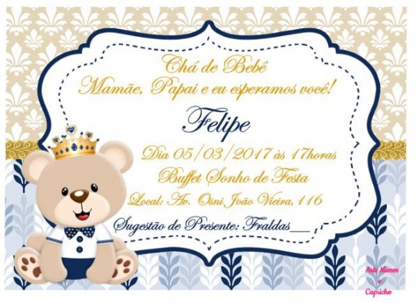 Convite Cha De Bebe Urso Principe Convite Cha De Bebe Urso Principe