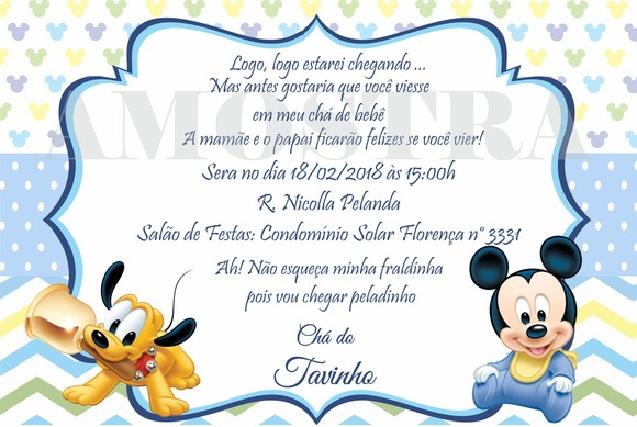 Convite Chá De Fraldas Mickey Baby Convite Chá De Fraldas Mickey Baby
