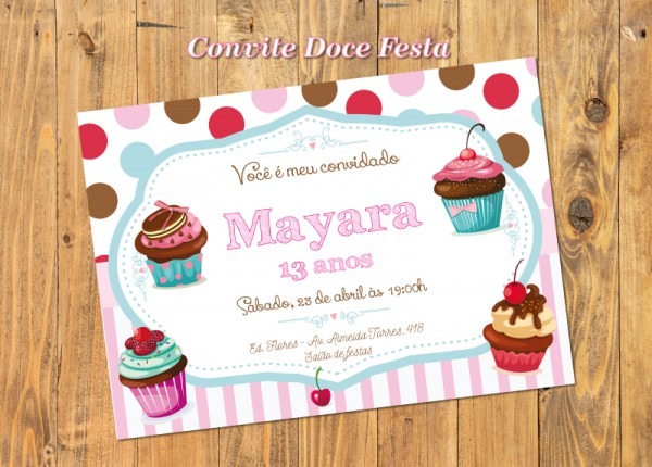 Convite Confeitaria Cupcakes Party Luxo No Elo7