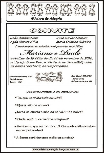 Atividades De AlfabetizaÃÃo Trabalhando Com Convites Em Sala De Atividades De AlfabetizaÃÃo Trabalhando Com Convites Em Sala De