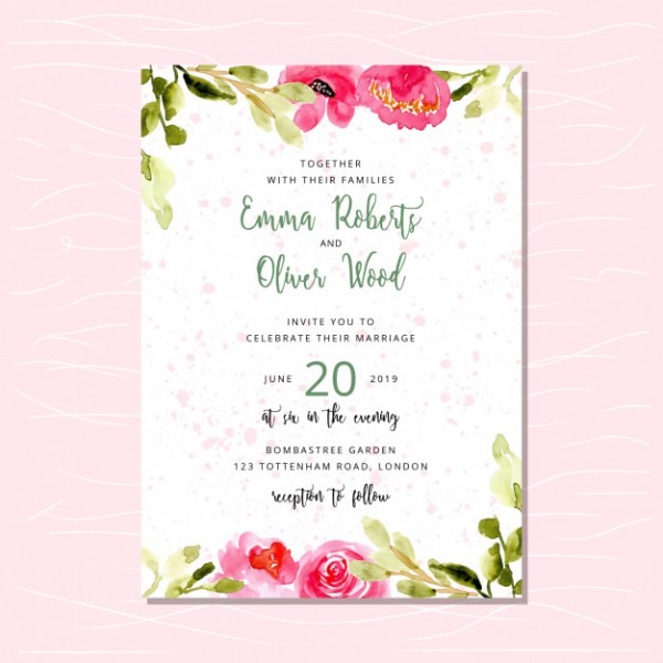 Convite De Casamento Com Borda Aquarela Floral Rosa Convite De Casamento Com Borda Aquarela Floral Rosa