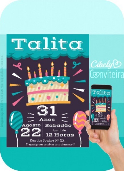 Convite Digital 31 Anos Aniversário Adulto Bolo Colorido Convite Digital 31 Anos Aniversário Adulto Bolo Colorido