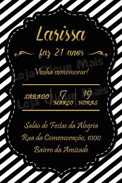 Convite Digital Aniversário Preto Branco E Dourado Convite Digital Aniversário Preto Branco E Dourado