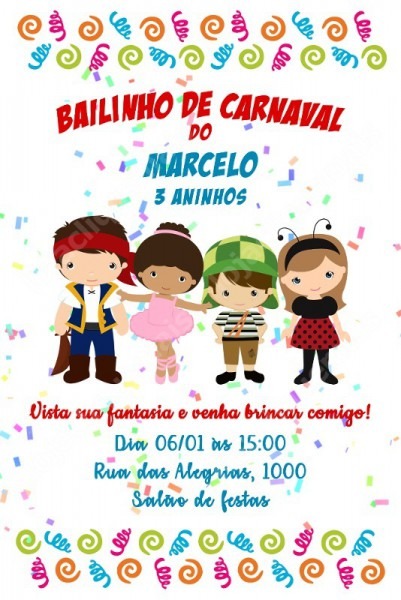 Convite Digital Festa AniversÃ¡rio Bailinho Carnaval Menino