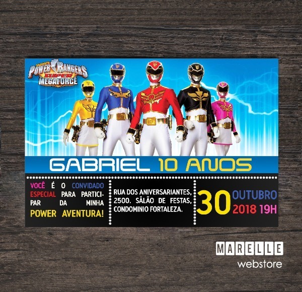 Convite Digital Power Rangers ~ 15x10 Convite Digital Power Rangers ~ 15x10
