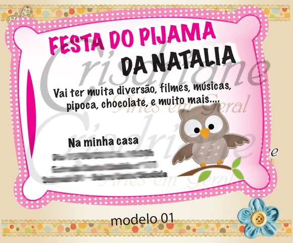 Convite Festa Do Pijama Corujinha No Elo7