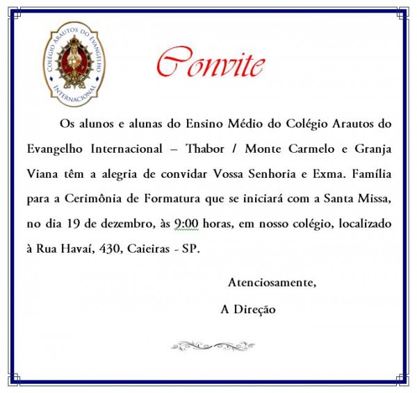 Convite Para Formatura 2009 â Thabor Convite Para Formatura 2009 â Thabor