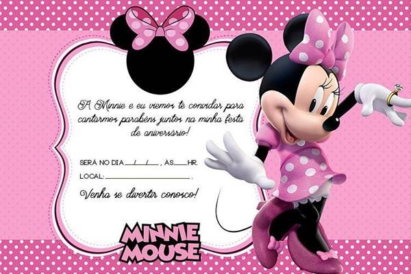 24 Convites Da Minnie Rosa Com Estampas Delicadas â Modelos De Convite