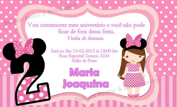 Convite Minnie Rosa No Elo7